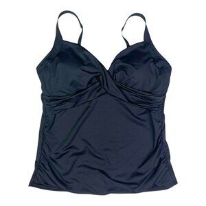 Lands' End Size 16L Black Tankini Swim Top Underwire Built-in Bra *Flaws
